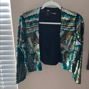 H&M Sequin Bolero Jacket Gold Silver Green Size S